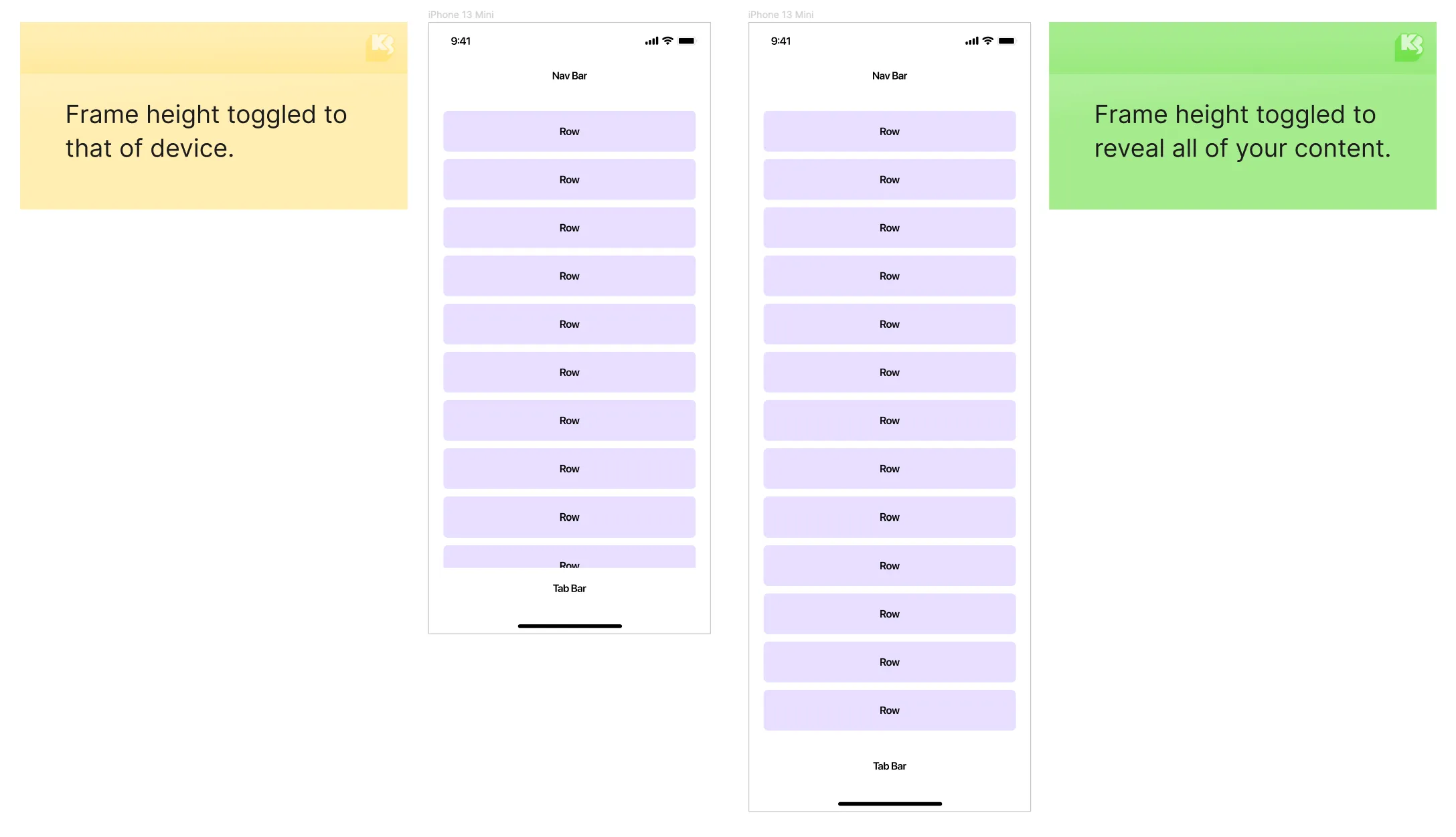 Toggle between device height and content height